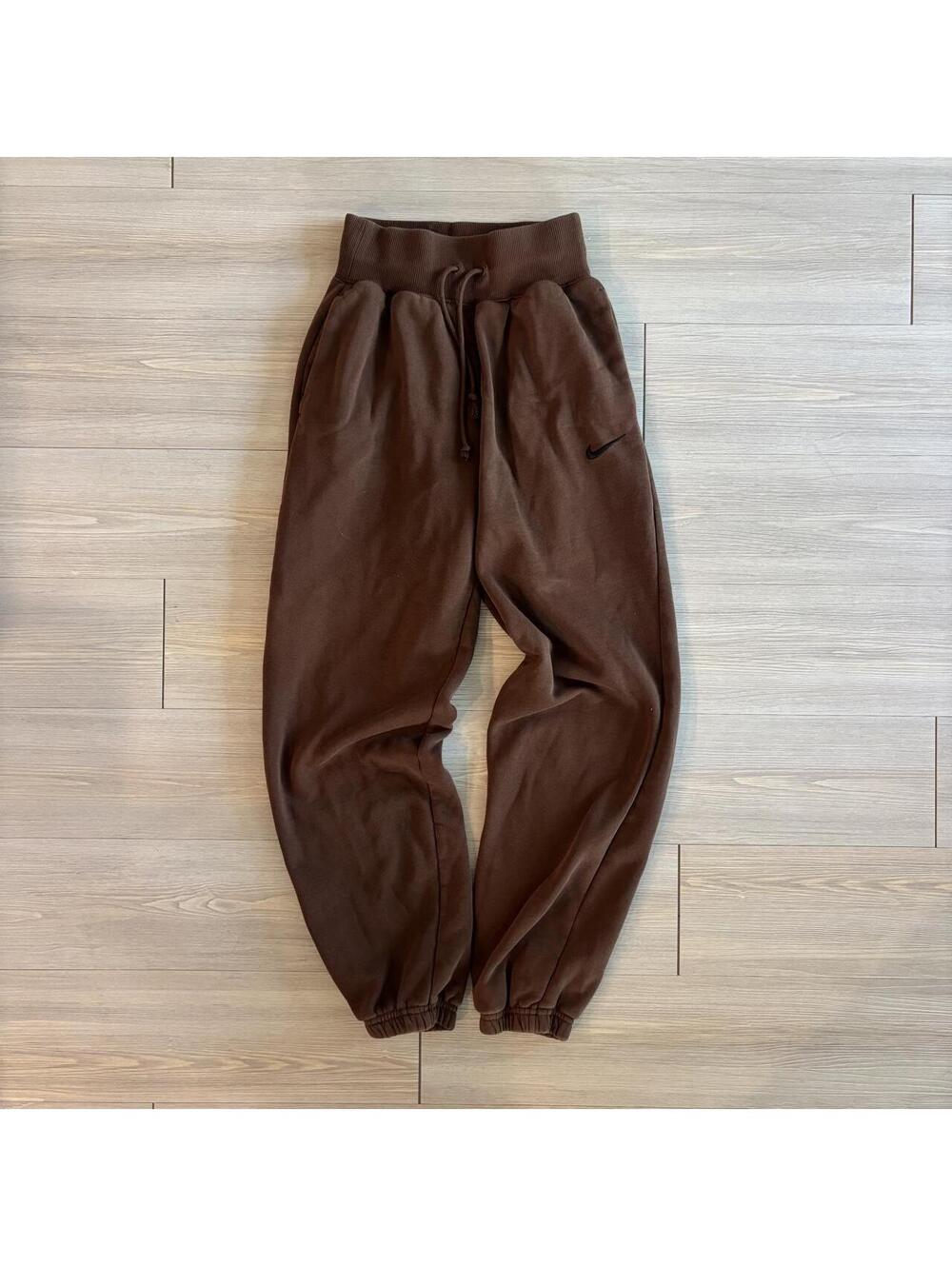 Nike Womens Chocolate Brown Fleece Oversized Joggers Sweatpants XXS Cinch Ankle